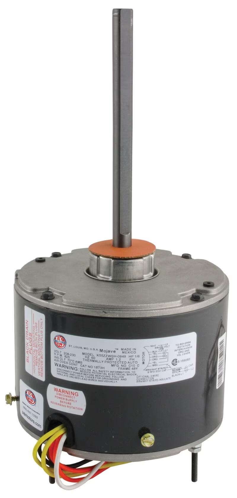 Rheem Condenser Motor - 1/6 HP, 1 Phase, 1 Speed, 208/230V, 825 RPM - 1873H