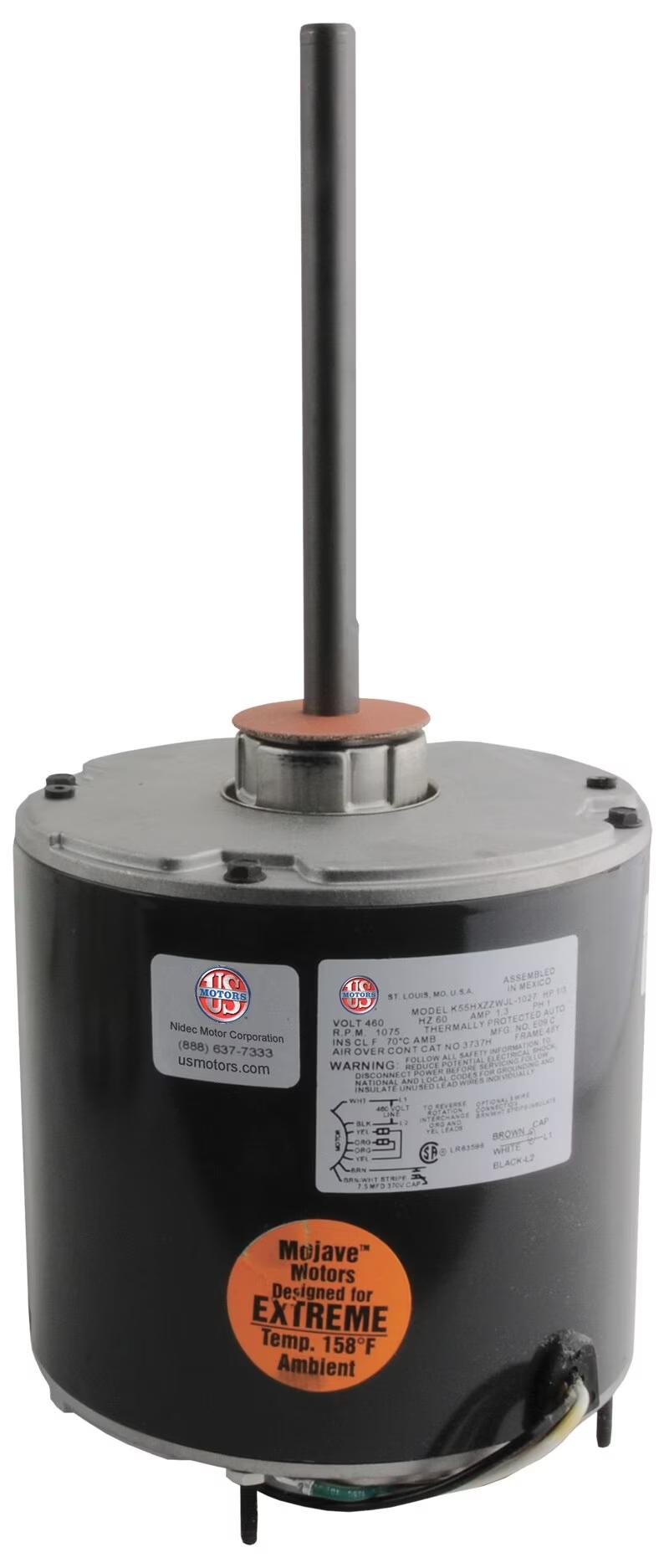 Rheem Condenser Motor - 1/3 HP, 1 Phase, 1 Speed, 460V, 1075 RPM - 3737H