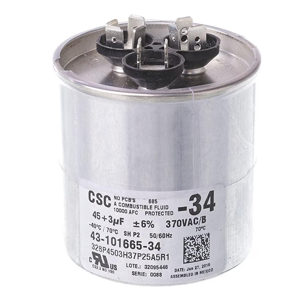 Protech Dual Round Capacitor - 45/3 uF, 370 VAC, 2.600 x 3.350 in. - 43-101665-34