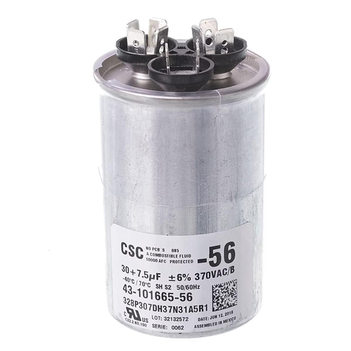 Protech Dual Round Capacitor - 30/7.5 uF, 370 VAC, 2.100 x 3.185 in. - 43-101665-56