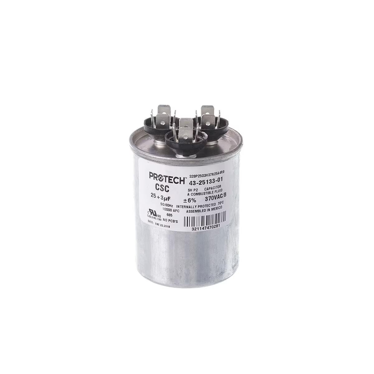 Protech Dual Round Capacitor - 25/3 uF, 370 VAC, 2.120 x 3.640 (max.) in. - 43-25133-01