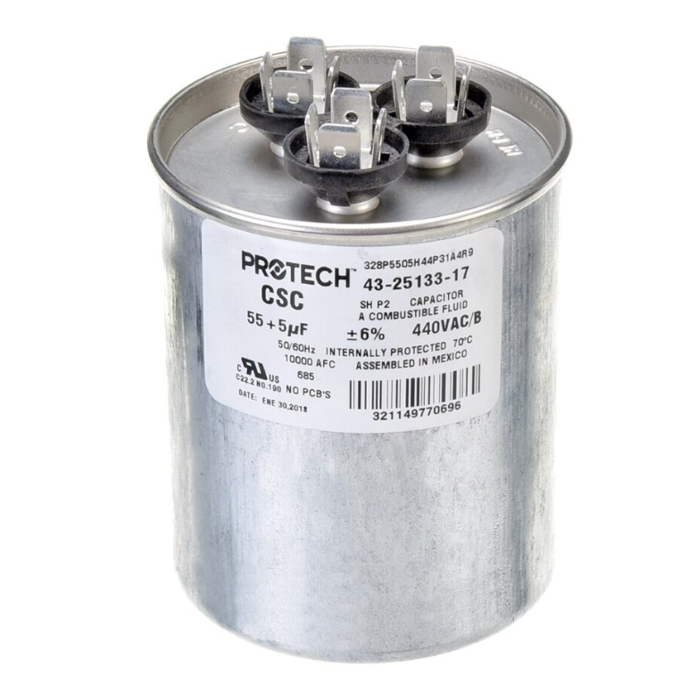 Rheem Capacitor - 55/5/440 Dual Round - 43-25133-17