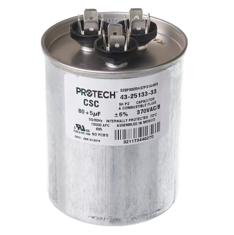 Rheem Capacitor - 80/5/370 Dual Round - 43-25133-33
