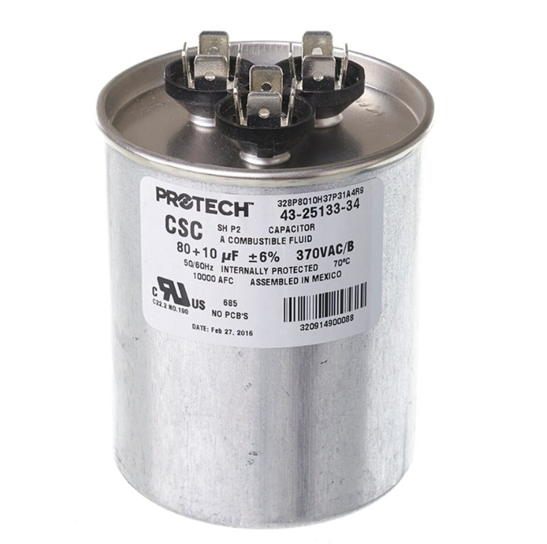 Rheem Capacitor - 80/10/370 Dual Round - 43-25133-34