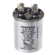 Protech Single Round Capacitor - 10 uF, 440 VAC, 1.890 x 2.170 (max.) in. - 43-25136-25