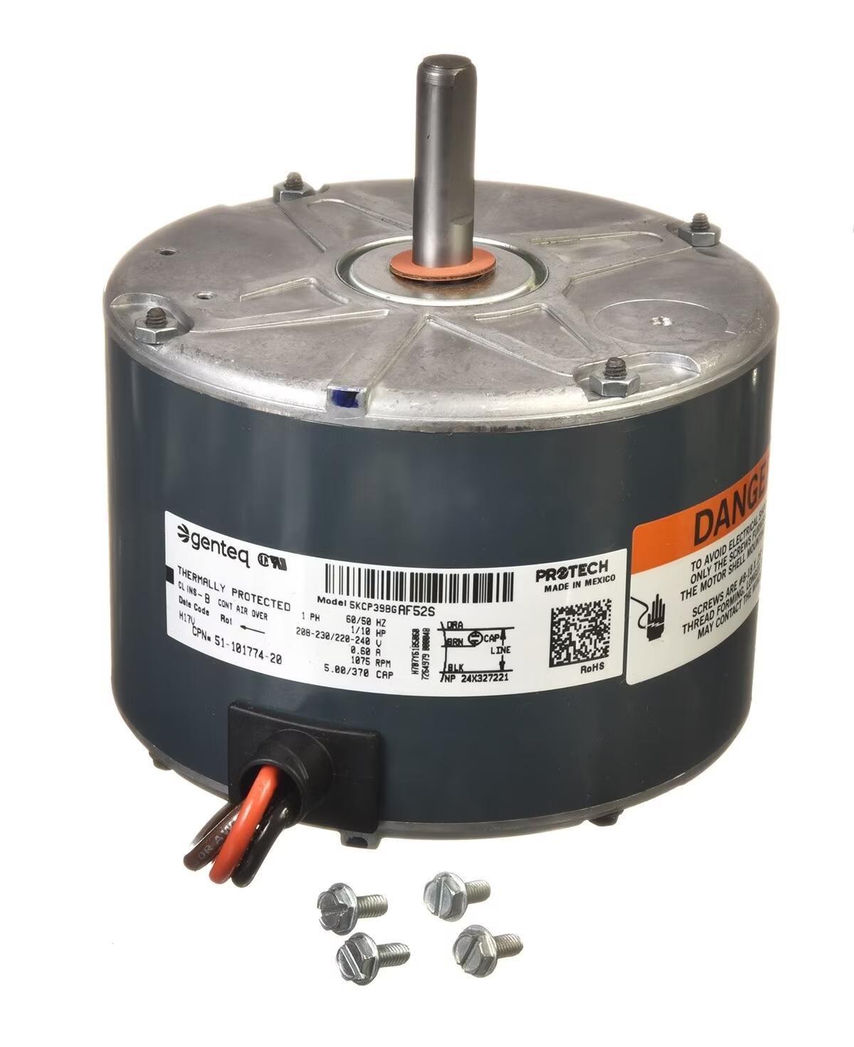 Rheem Condenser Motor - 1/10 HP, 1 Phase, 1 Speed, 208/220/230V, 1075 RPM - 51-101774-20