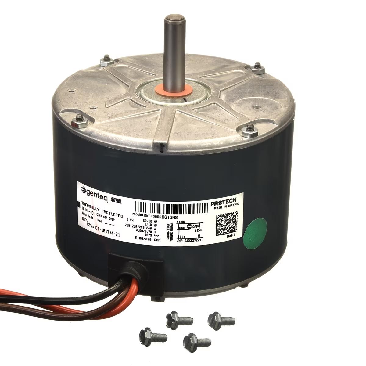 Rheem Condenser Motor - 1/10 HP, 1 Phase, 1 Speed, 208/220/230V, 1075 RPM - 51-101774-21