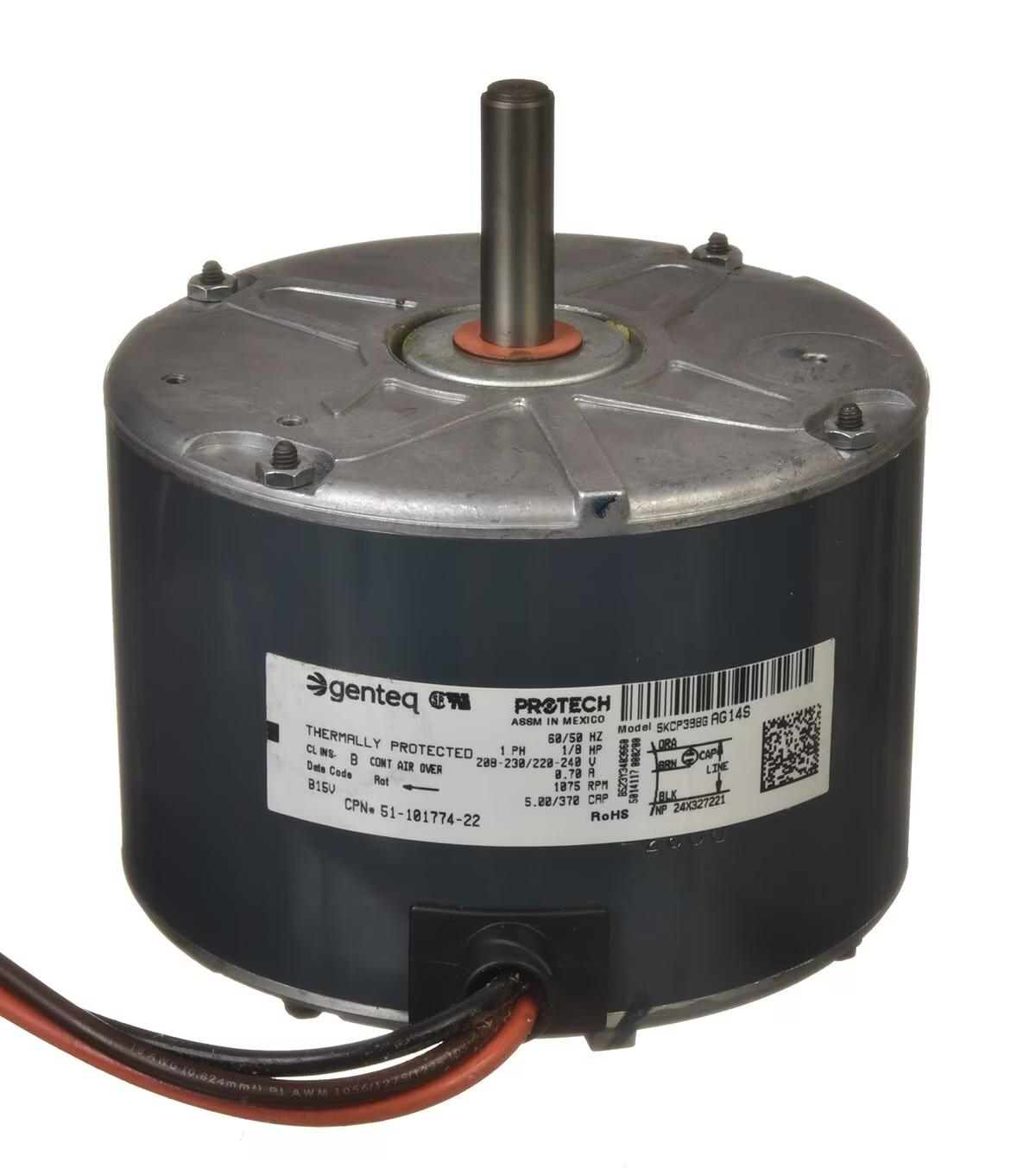 Rheem Condenser Motor - 1/8 HP, 1 Phase, 1 Speed, 208/220/230V, 1075 RPM - 51-101774-22