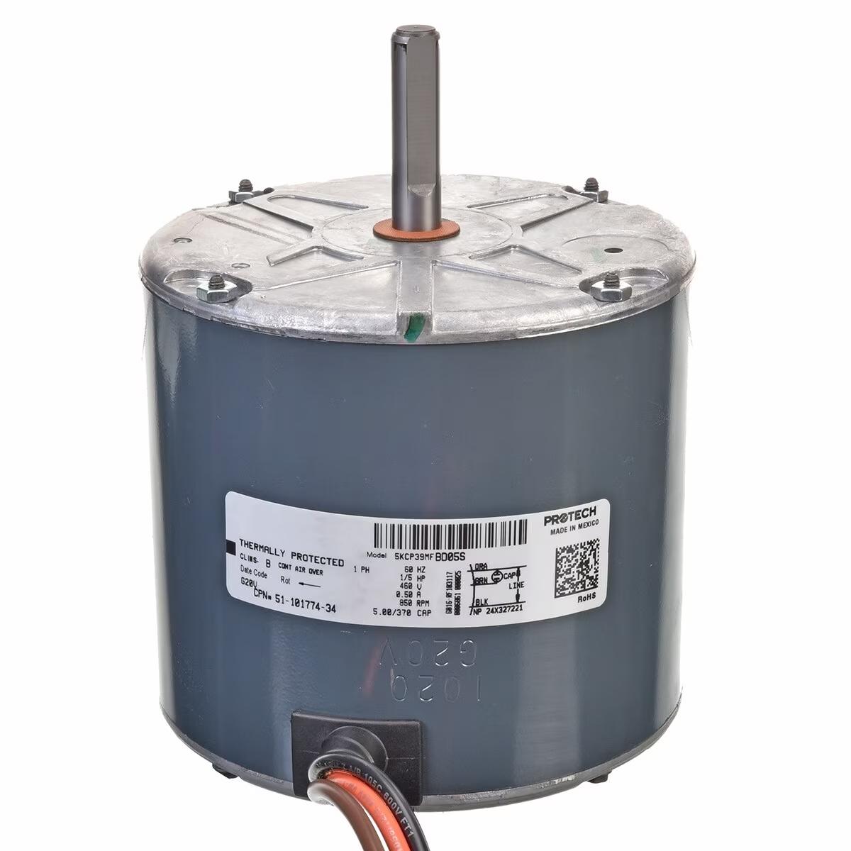 Rheem Condenser Motor - 1/5 HP, 1 Phase, 1 Speed, 460V, 825 RPM - 51-101774-34