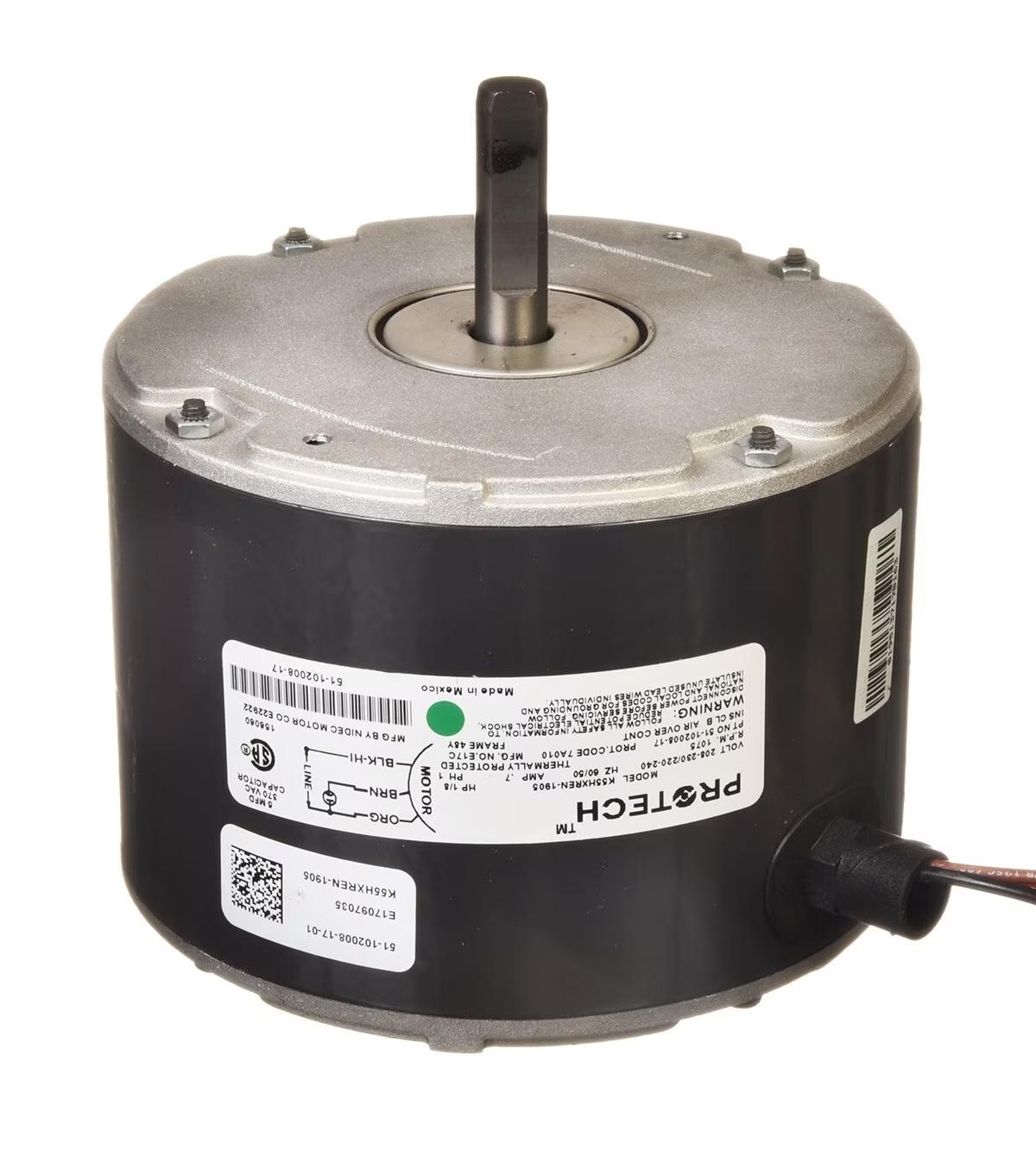 Rheem Condenser Motor - 1/8 HP, 1 Phase, 1 Speed, 208/220/230V, 1075 RPM - 51-102008-17