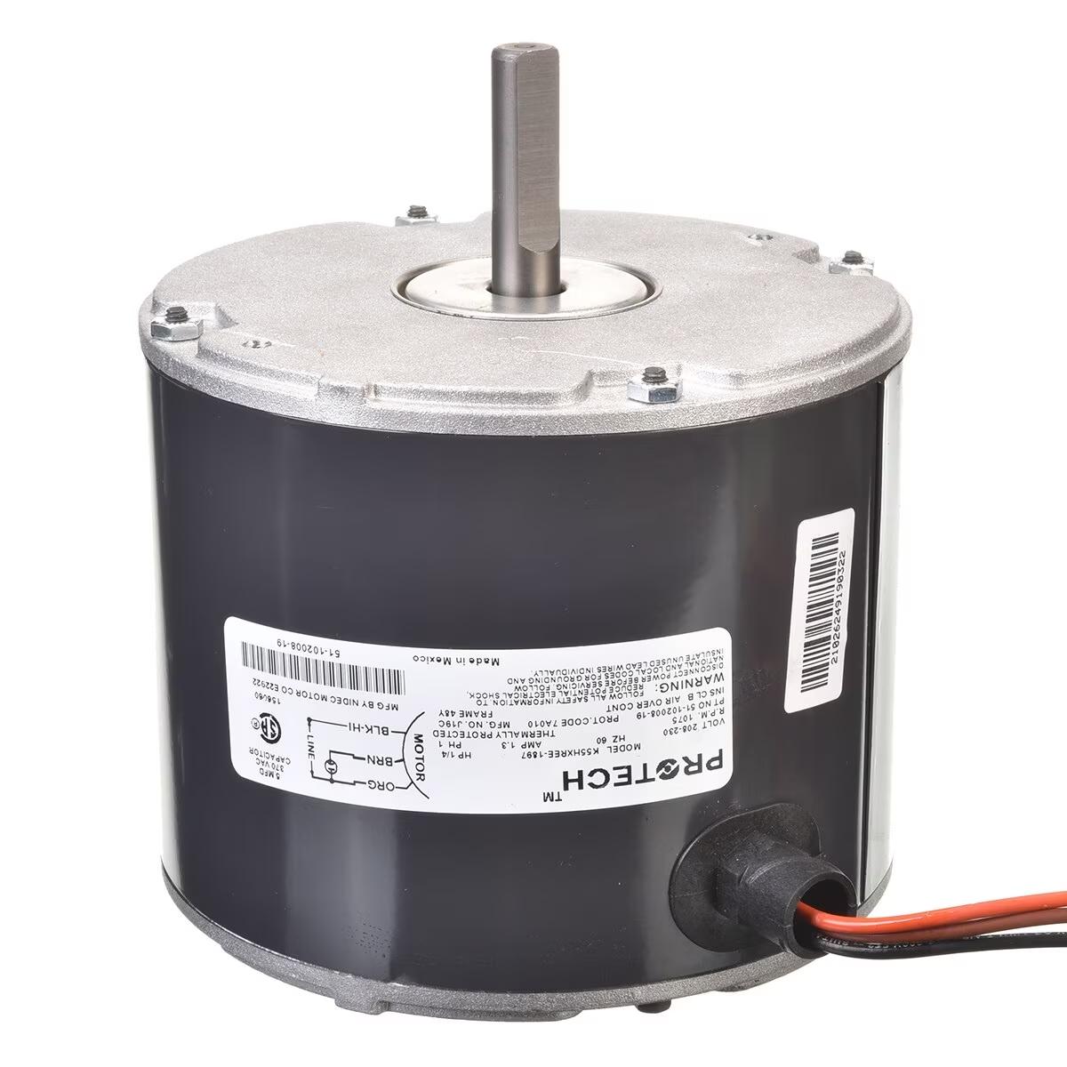 Rheem Condenser Motor - 1/4 HP, 1 Phase, 1 Speed, 208/220/230V, 1075 RPM - 51-102008-19