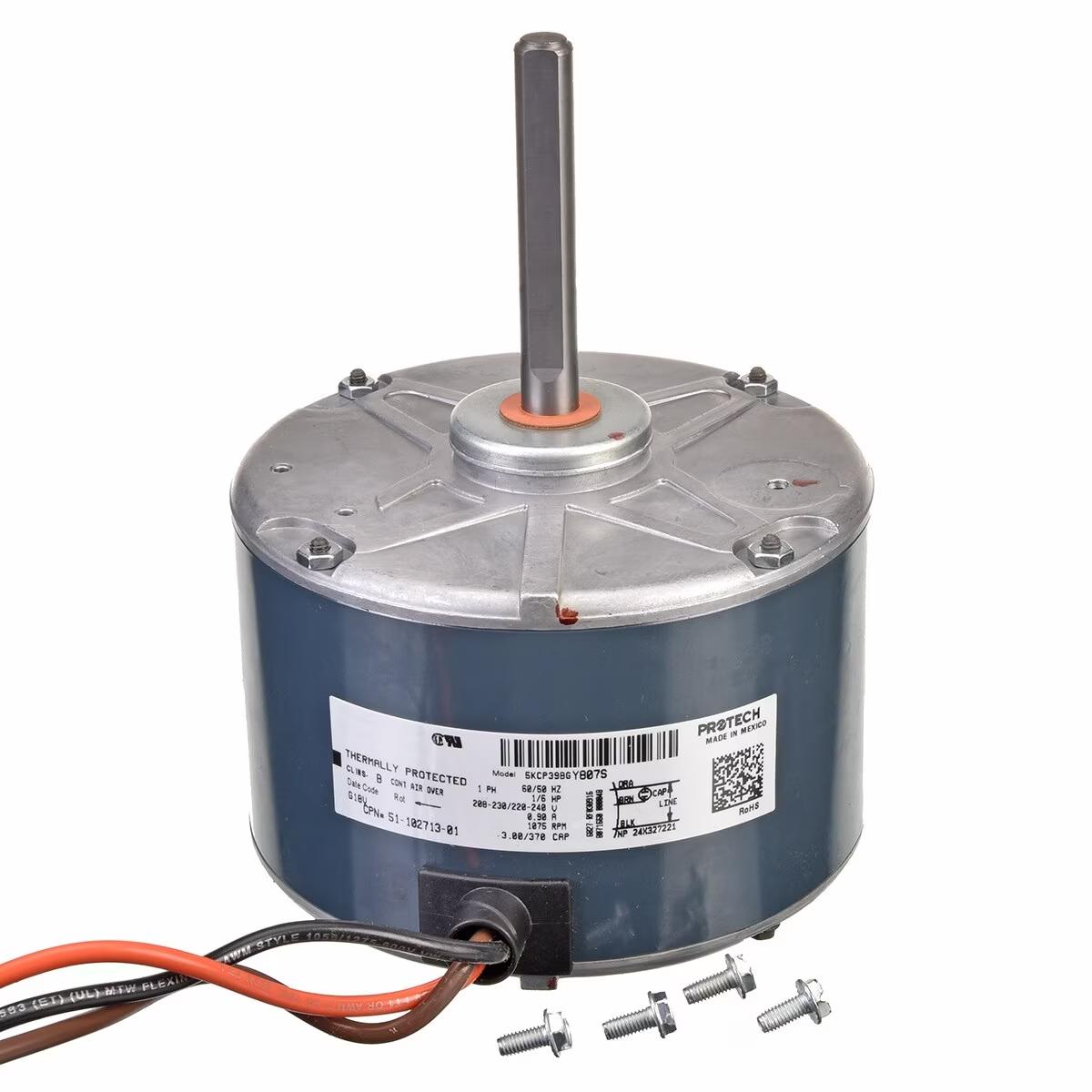 Rheem Condenser Motor - 1/6 HP, 1 Phase, 1 Speed, 208/220/230V, 1075 RPM - 51-102713-01