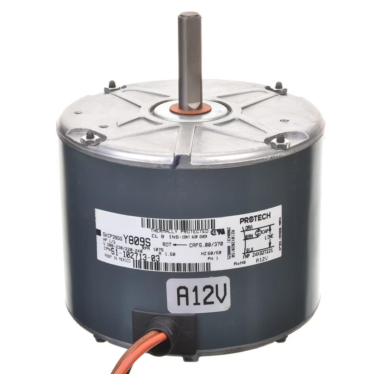 Rheem Condenser Motor - 1/3 HP, 1 Phase, 1 Speed, 208/220/230V, 1075 RPM - 51-102713-03