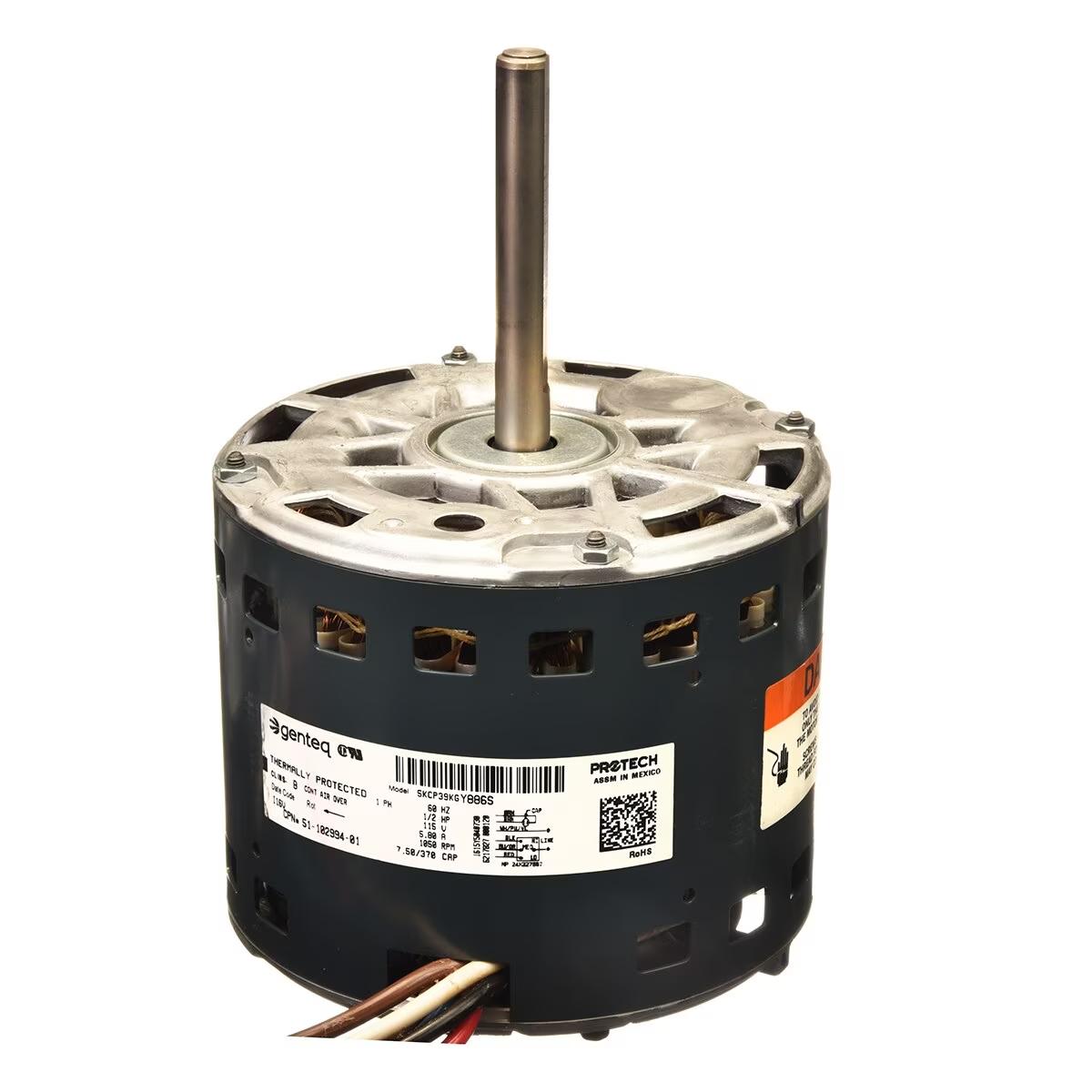 Rheem Blower Motor - 1/2 HP, 1 Phase, 1 Speed, 120V, 1075 RPM - 51-102994-01