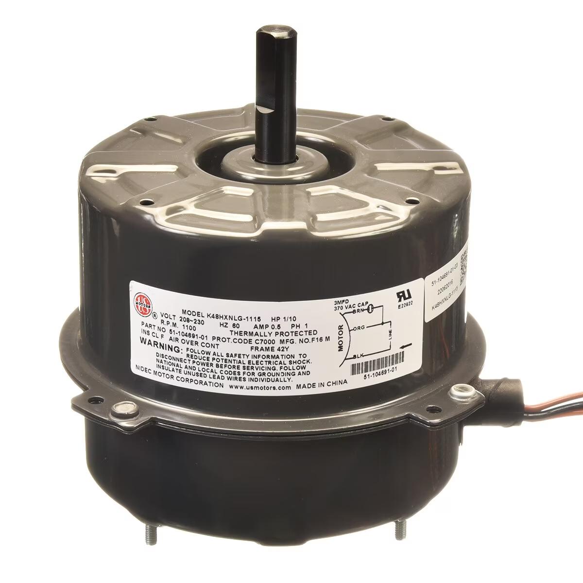 Rheem Condenser Motor - 1/10 HP, 1 Phase, 1 Speed, 208/230V, 1075 RPM - 51-104691-01