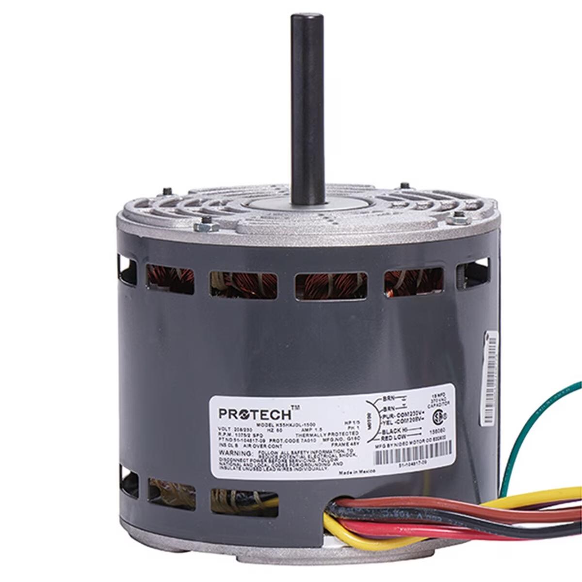 Rheem Blower Motor - 1/5 HP, 1 Phase, 2 Speed, 208/230V, 1075 RPM - 51-104817-09