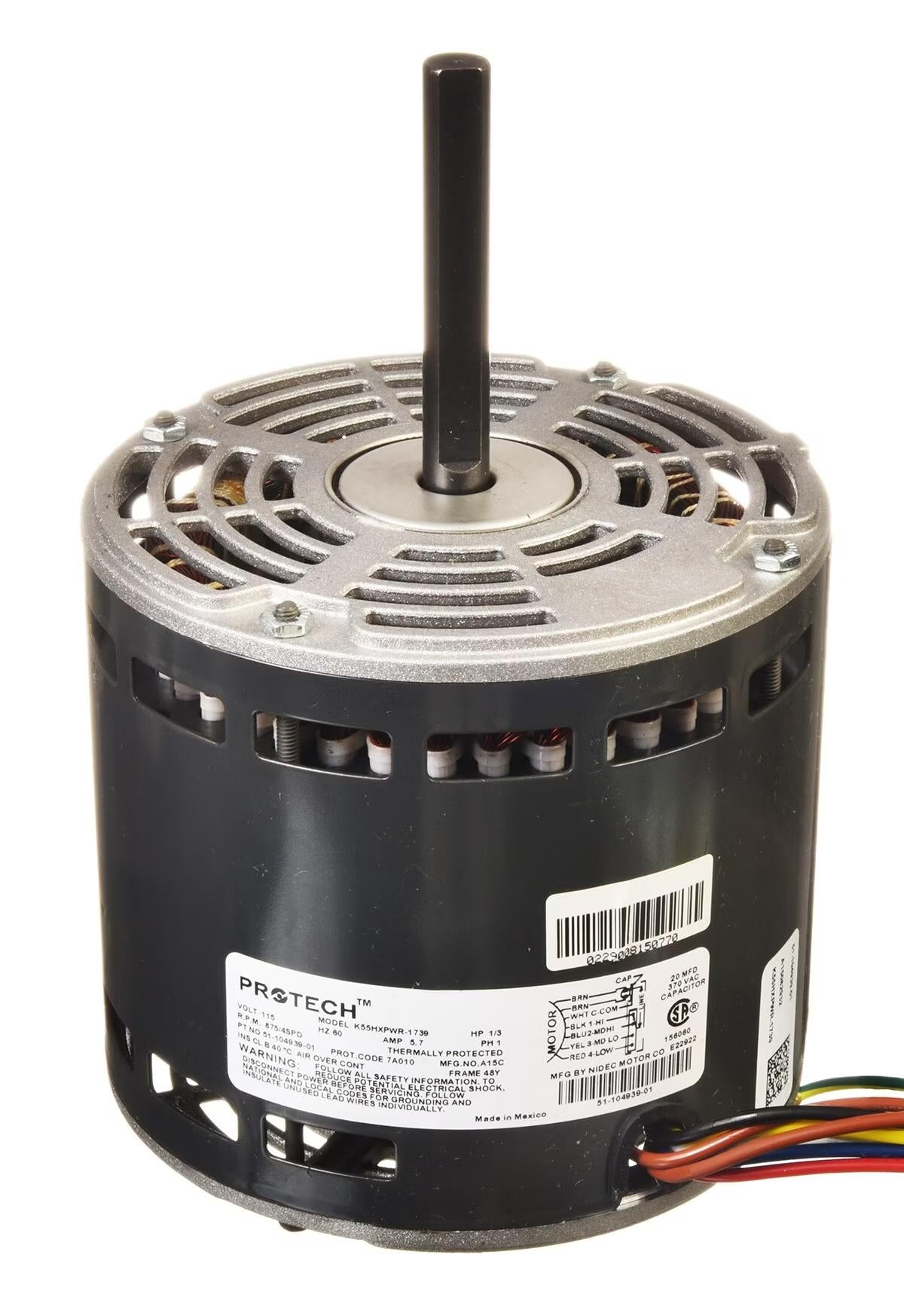 Rheem Blower Motor - 1/3 HP, 1 Phase, 4 Speed, 120V, 825 RPM - 51-104939-01