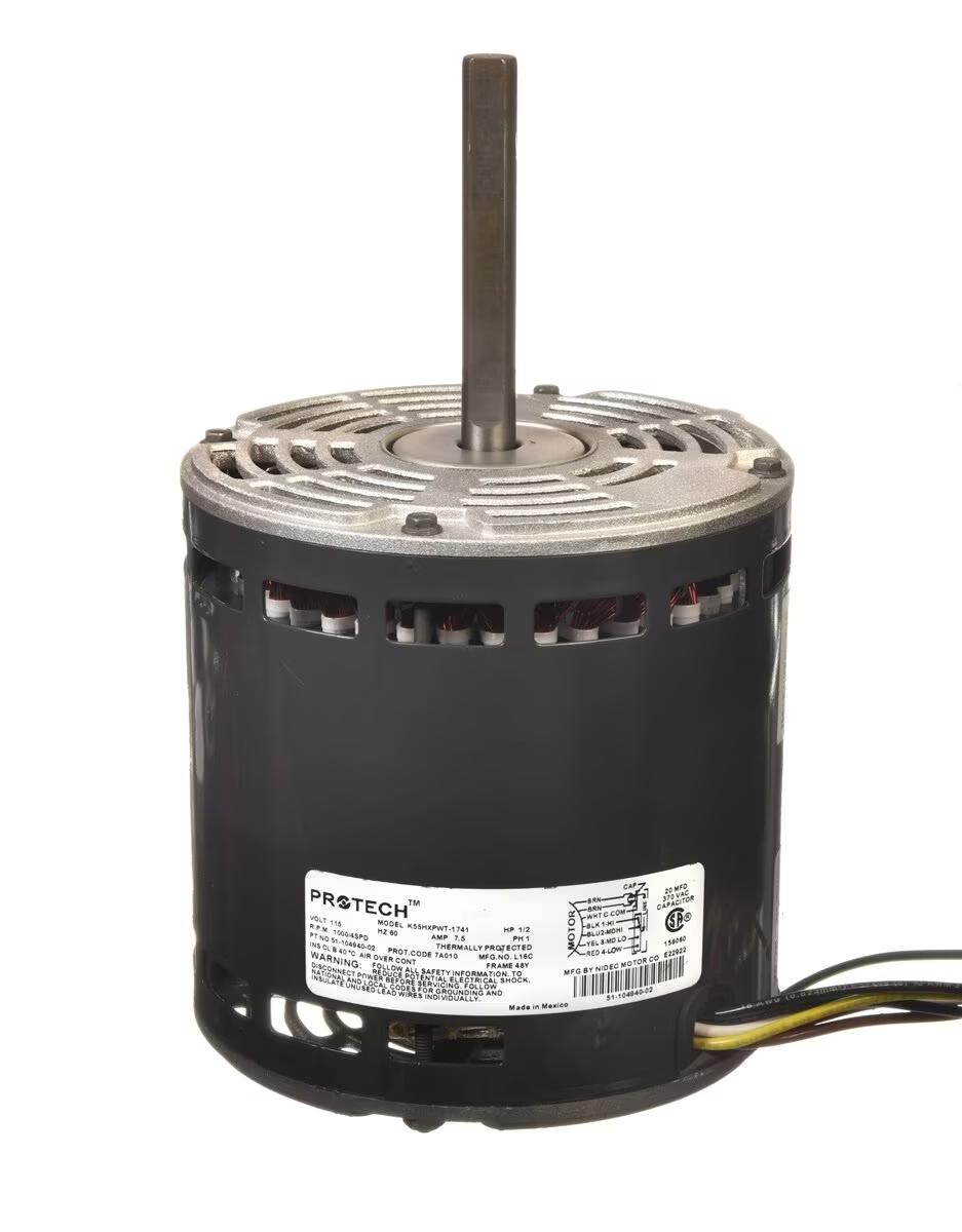 Rheem Blower Motor - 1/2 HP, 1 Phase, 4 Speed, 120V, 1075 RPM - 51-104940-02