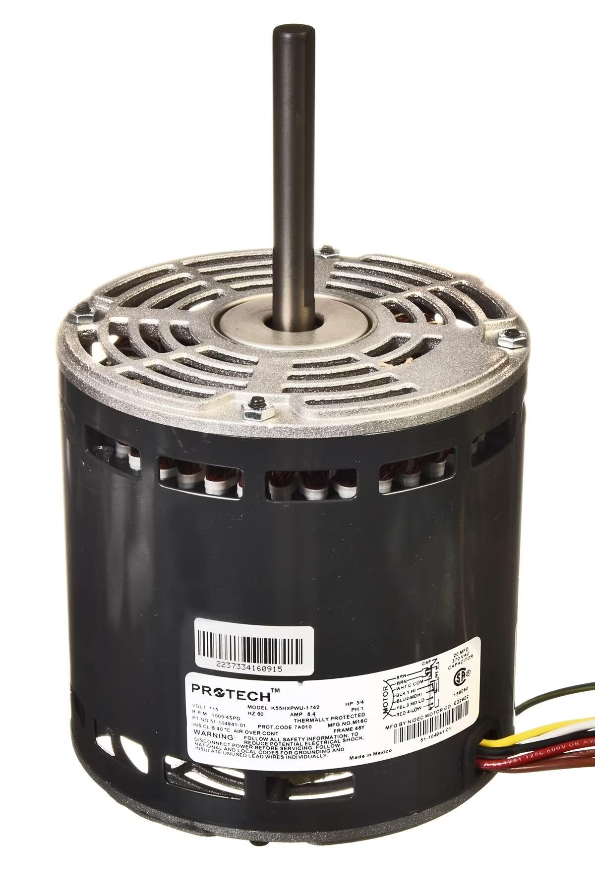 Rheem Blower Motor - 3/4 HP, 1 Phase, 4 Speed, 120V, 1075 RPM - 51-104941-01
