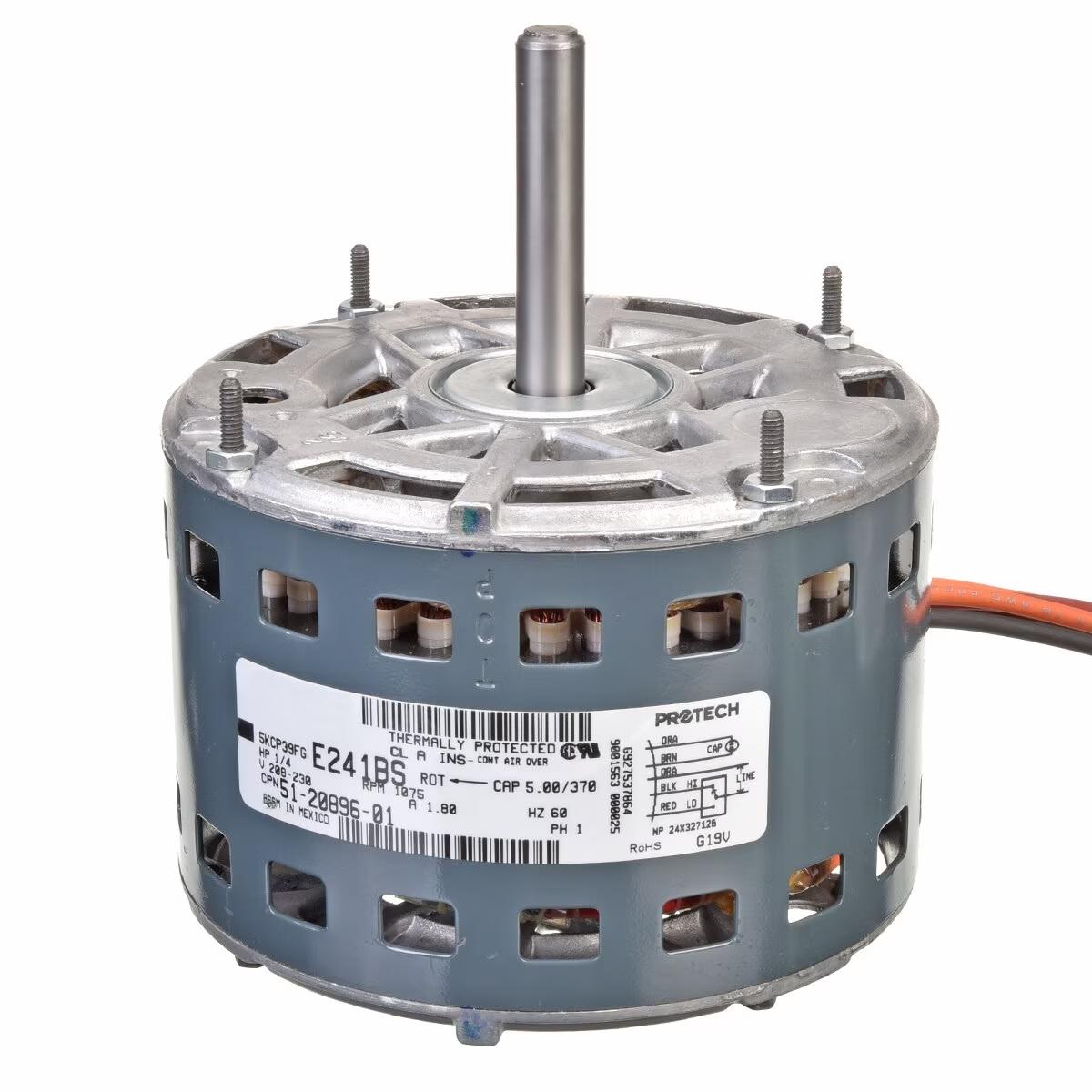 Rheem Blower Motor - 1/4 HP, 1 Phase, 2 Speed, 208/230V, 1075 RPM - 51-20896-01
