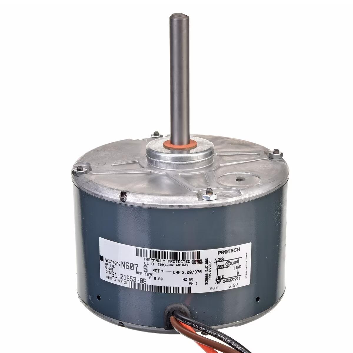Rheem Condenser Motor - 1/5 HP, 1 Phase, 1 Speed, 460V, 1075 RPM - 51-21853-05