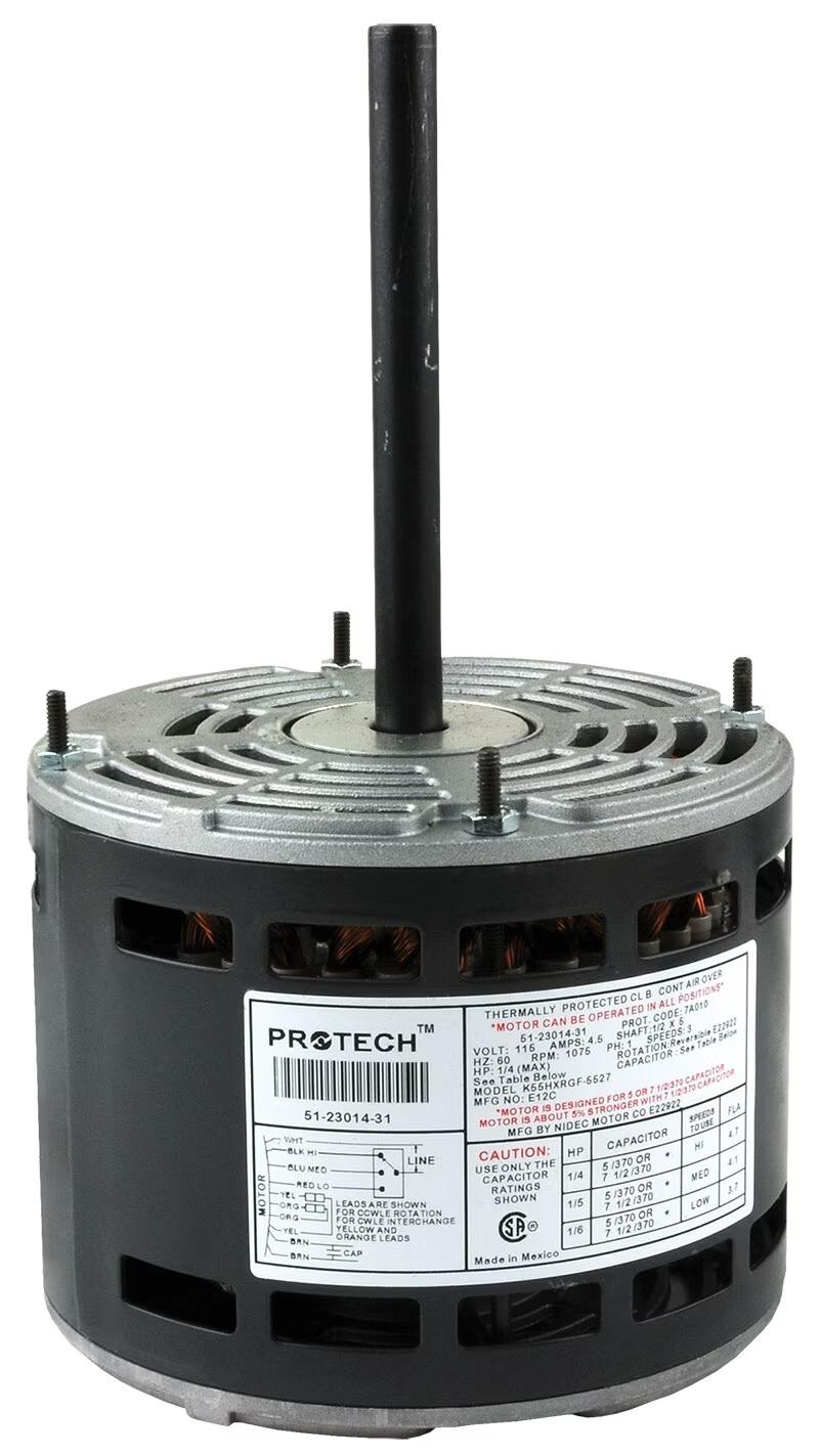 Rheem Blower Motor - 1/4 HP, 1 Phase, 3 Speed, 120V, 1075 RPM - 51-23014-31