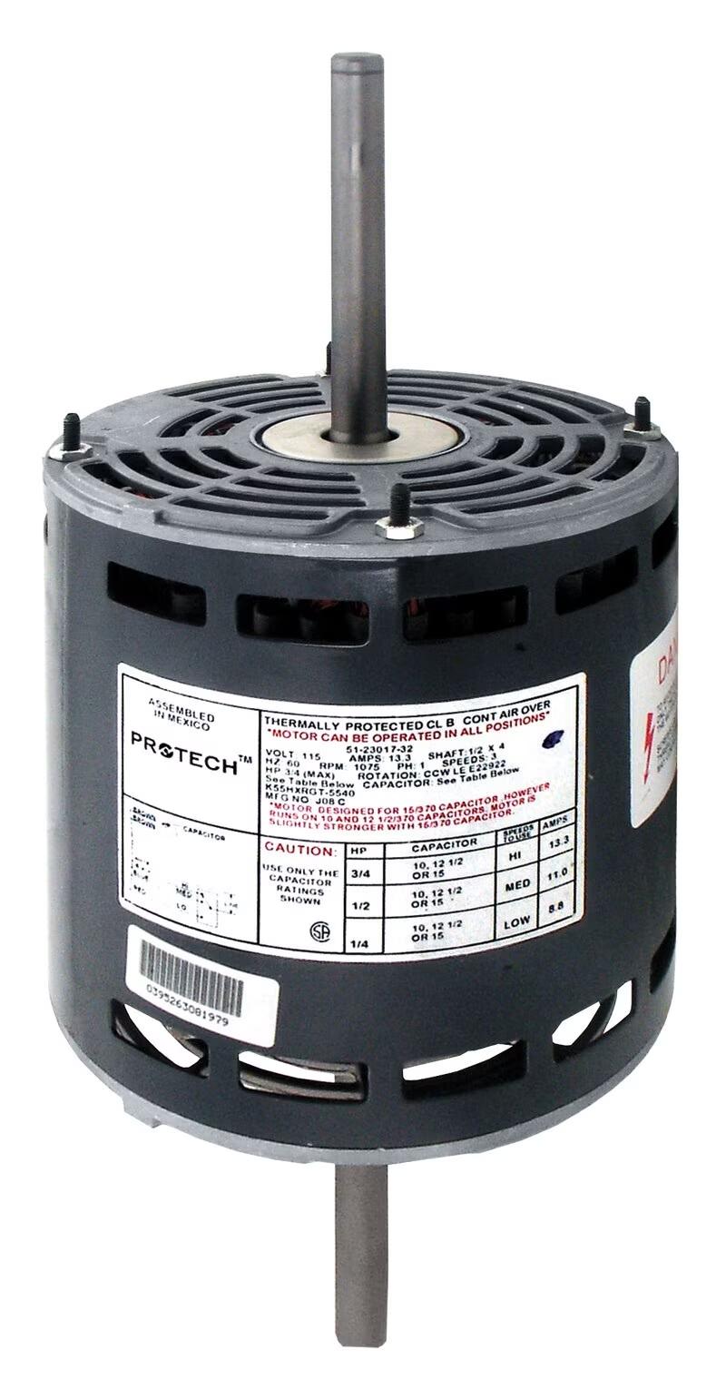 Protech Blower Motor - 3/4 HP, 1 Phase, 3 Speed, 120V, 1075 RPM - 51-23017-32