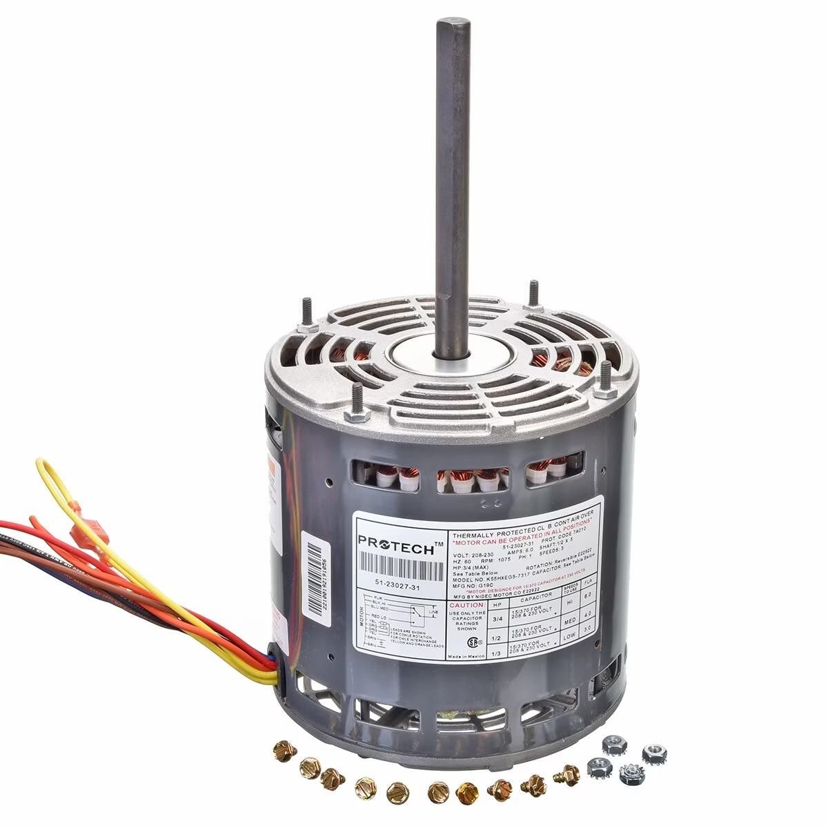 Protech Blower Motor - 3/4 HP, 1 Phase, 3 Speed, 208/230V, 1075 RPM - 51-23027-31
