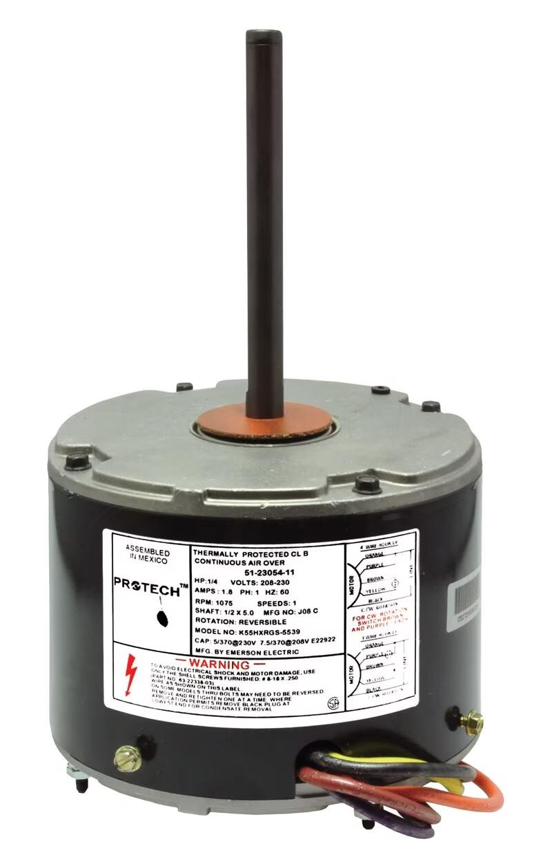 Protech Condenser Motor - 1/4 HP, 1 Phase, 1 Speed, 208/230V, 1075 RPM - 51-23054-11