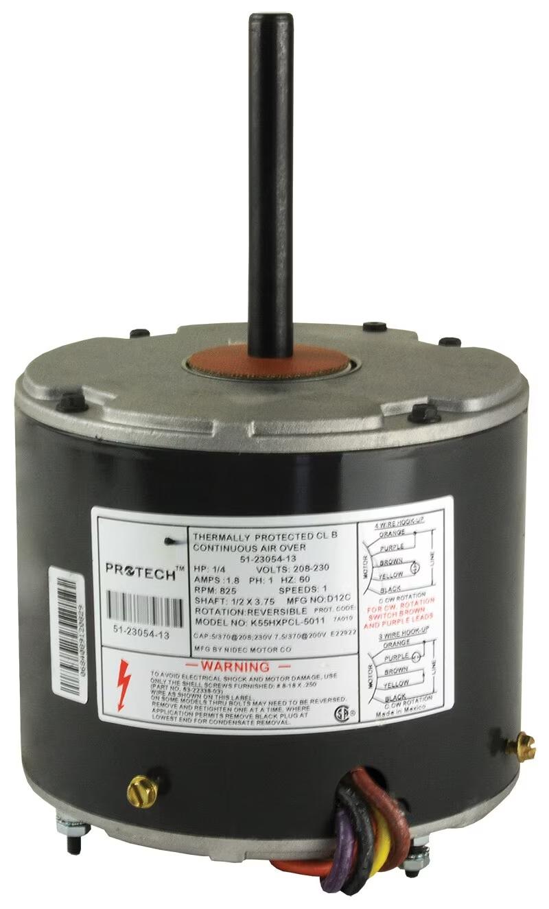 Protech Condenser Motor - 1/4 HP, 1 Phase, 1 Speed, 208/230V, 825 RPM - 51-23054-13