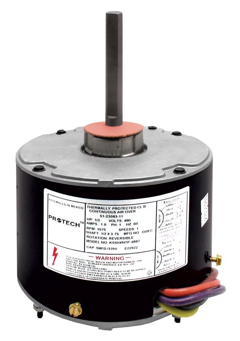 Protech Condenser Motor - 1/3 HP, 1 Phase, 1 Speed, 460V, 1075 RPM - 51-23063-11