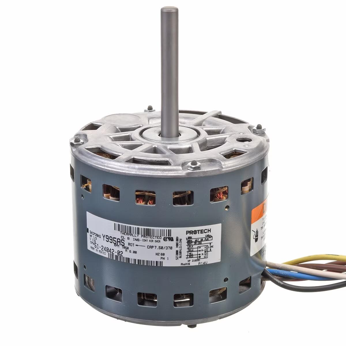 Rheem Blower Motor - 1/2 HP, 1 Phase, 4 Speed, 120V, 1075 RPM - 51-24042-02