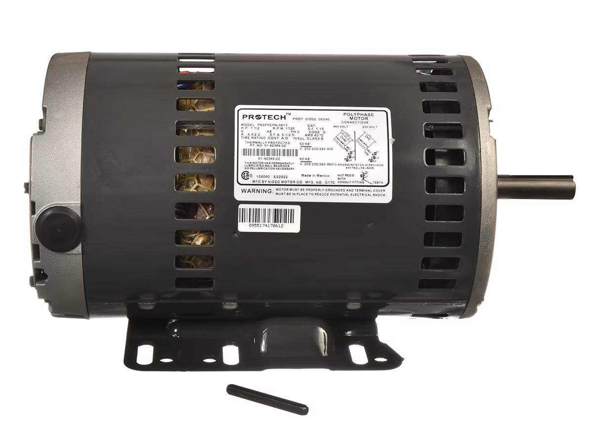 Rheem Blower Motor - 1-1/2 HP, 3 Phase, 1 Speed, 208/220/230/380-415/460V, 1725 RPM - 51-42369-02