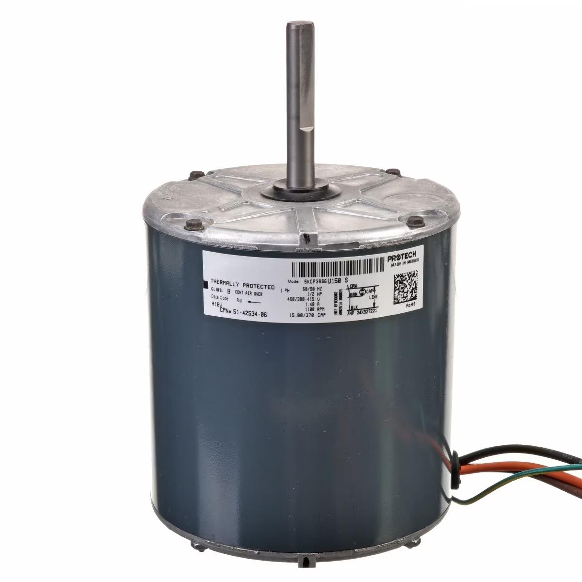 Rheem Condenser Motor - 1/2 HP, 1 Phase, 1 Speed, 380-415/460V, 1075 RPM - 51-42534-06