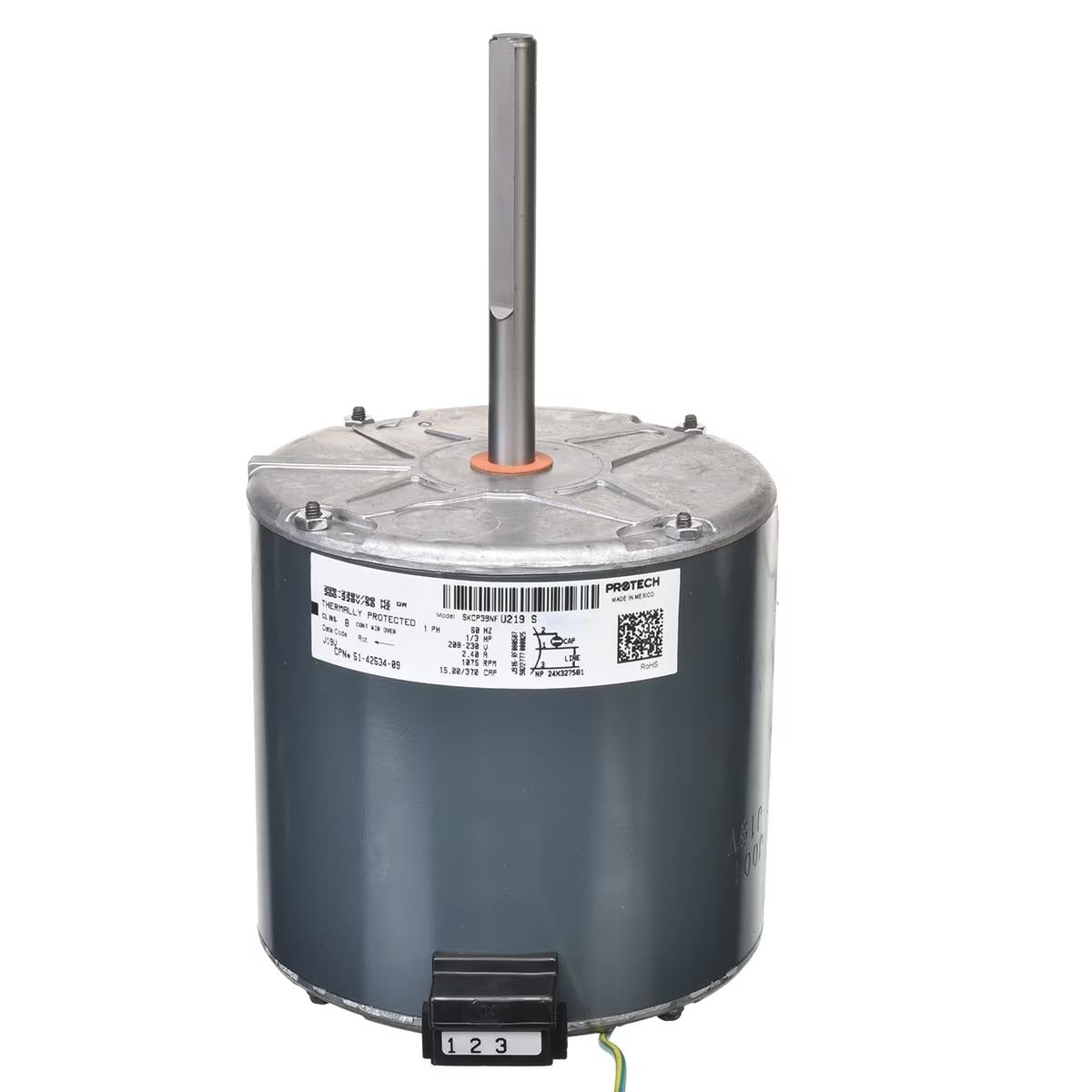 Rheem Condenser Motor - 1/3 HP, 1 Phase, 1 Speed, 208/220/230V, 1075 RPM - 51-42534-09