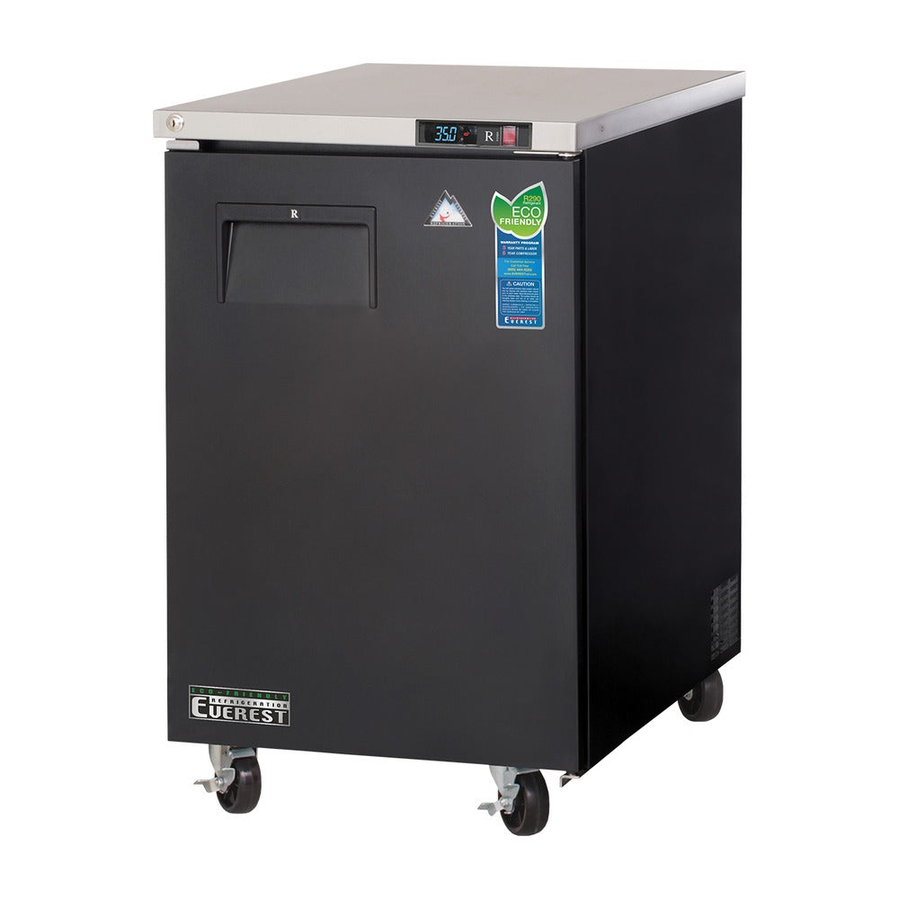 Everest 1 Solid Door Back Mount Back Bar Cooler, 23" - Black Exterior, 8 cu. ft.