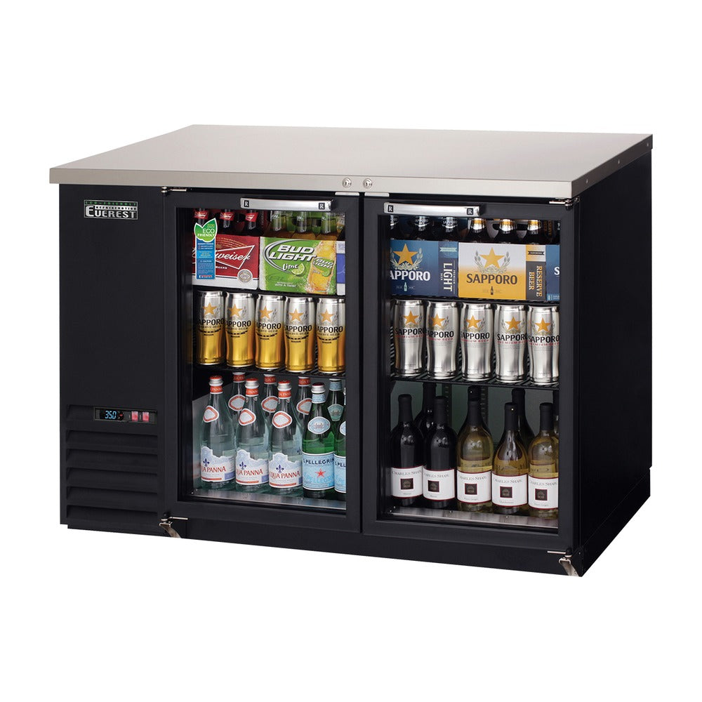 Everest 2 Glass Door Side Mount Back Bar Cooler, 48" Length, 24" Depth - Black Exterior, 13 cu. ft.