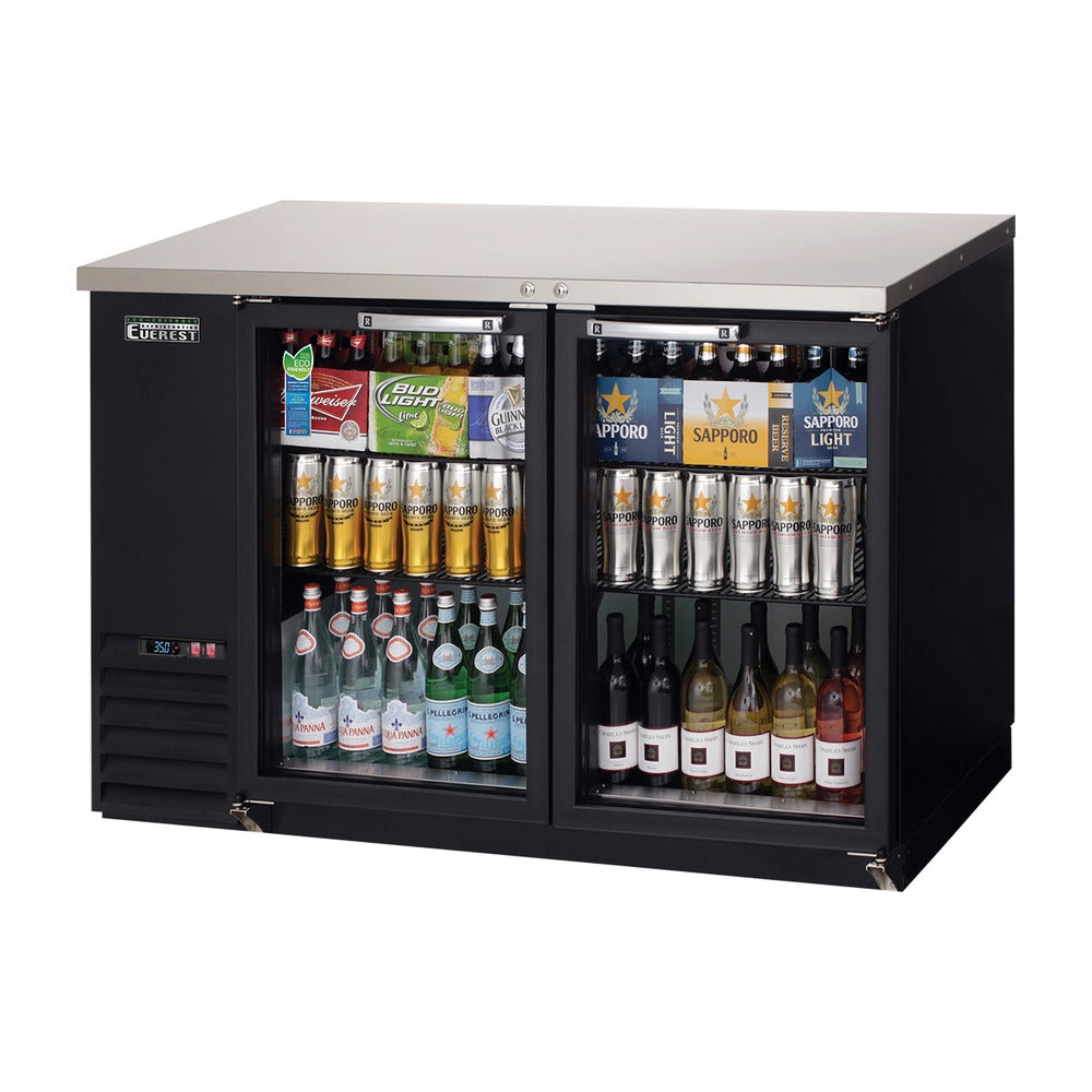 Everest 2 Glass Door Side Mount Back Bar Cooler, 48" - Black Exterior, 14 cu. ft.