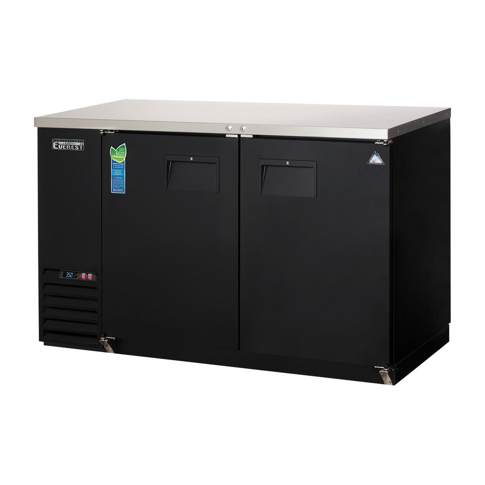 Everest 2 Solid Door Side Mount Back Bar Cooler, 59" Length, 24" Depth - Black Exterior, 17 cu. ft.