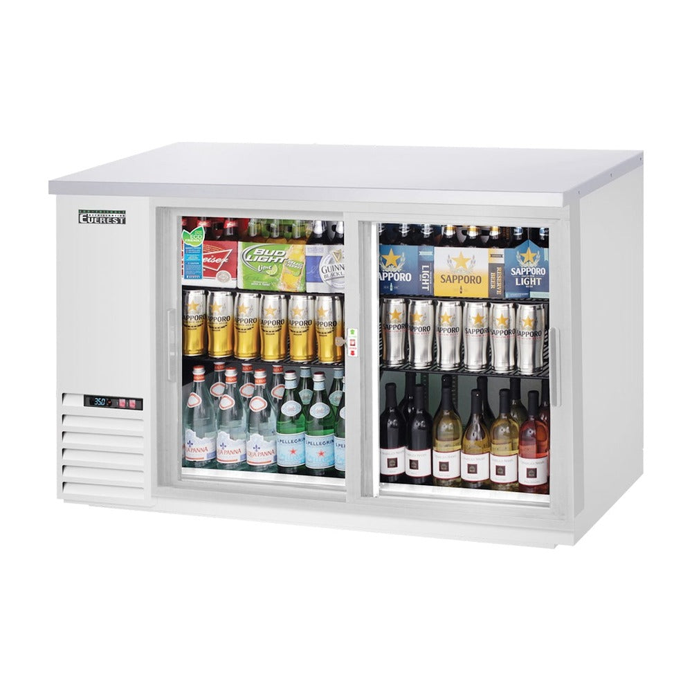 Everest 2 Deep Glass Sliding Door Side Mount Back Bar Cooler, 59" - Stainless Steel Exterior, 17 cu. ft.