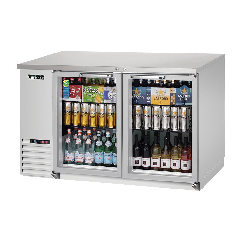 Everest 2 Glass Door Side Mount Back Bar Cooler, 59" - Stainless Steel Exterior, 20 cu. ft.