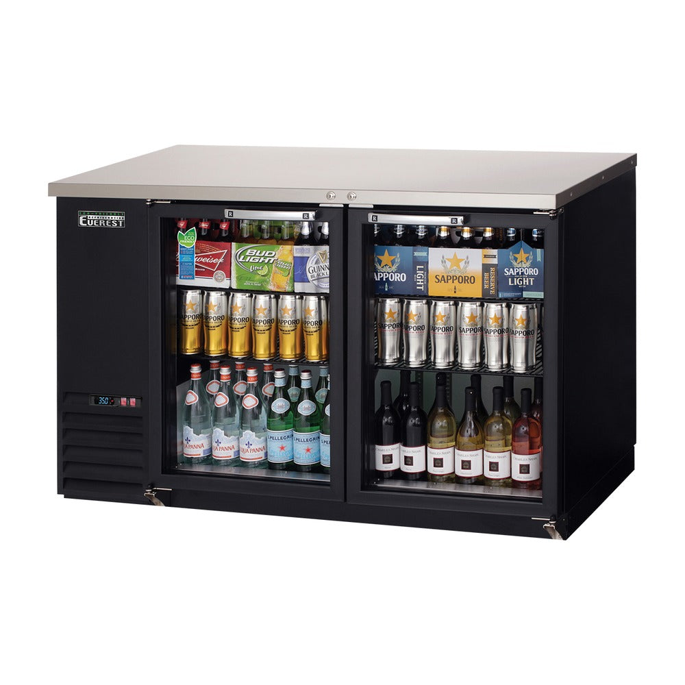 Everest 2 Glass Door Side Mount Back Bar Cooler, 59" Length, 24" Depth - Black Exterior, 17 cu. ft.