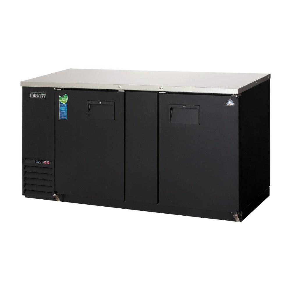 Everest 2 Solid Door Side Mount Back Bar Cooler, 69" Length, 24" Depth - Black Exterior, 20 cu. ft.