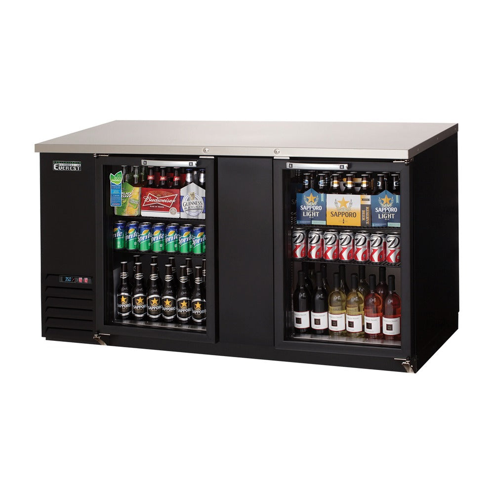 Everest 2 Glass Door Side Mount Back Bar Cooler, 69" Length, 24" Depth - Black Exterior, 20 cu. ft.