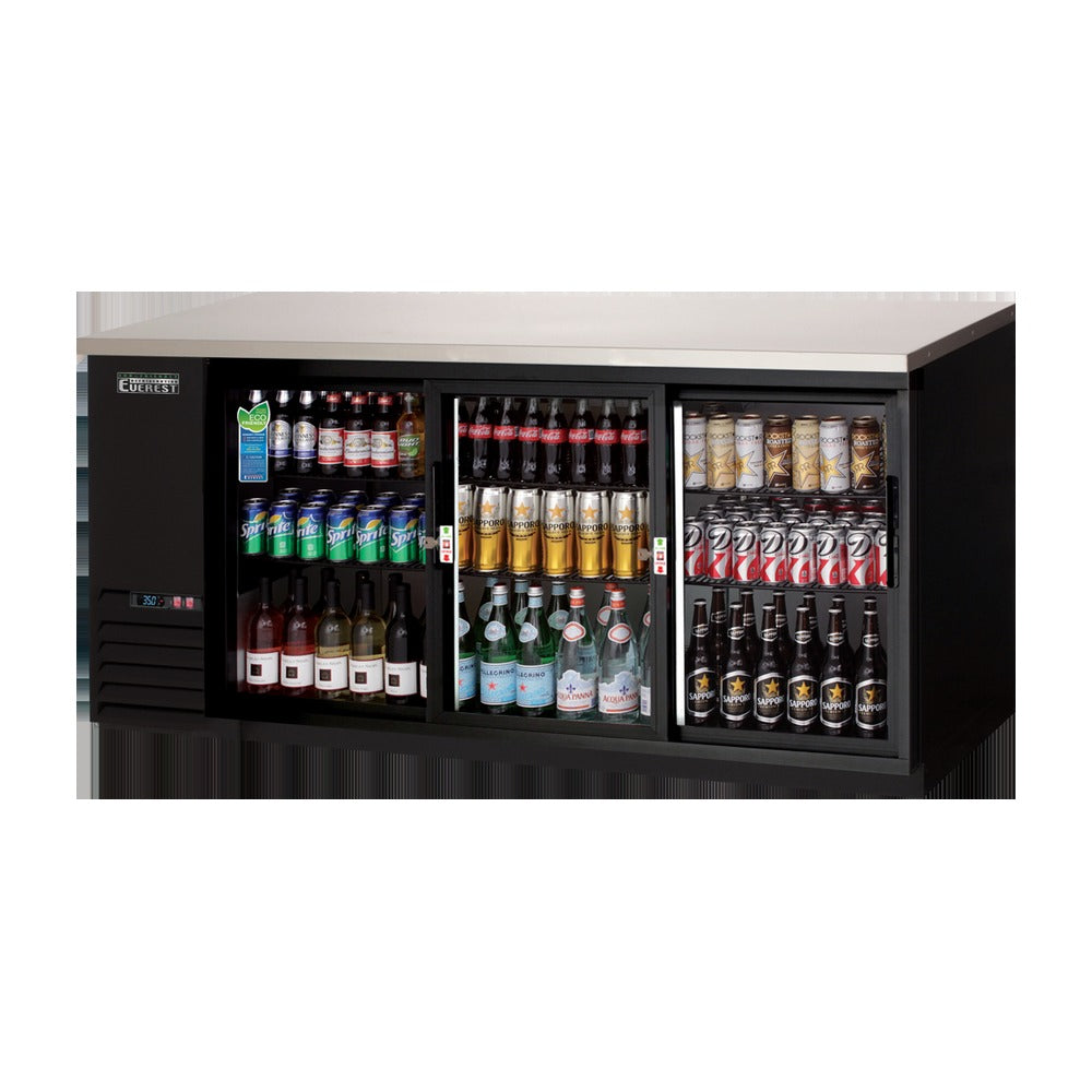 Everest 3 Deep Glass Sliding Door Side Mount Back Bar Cooler, 90" - Black Exterior, 28 cu. ft.