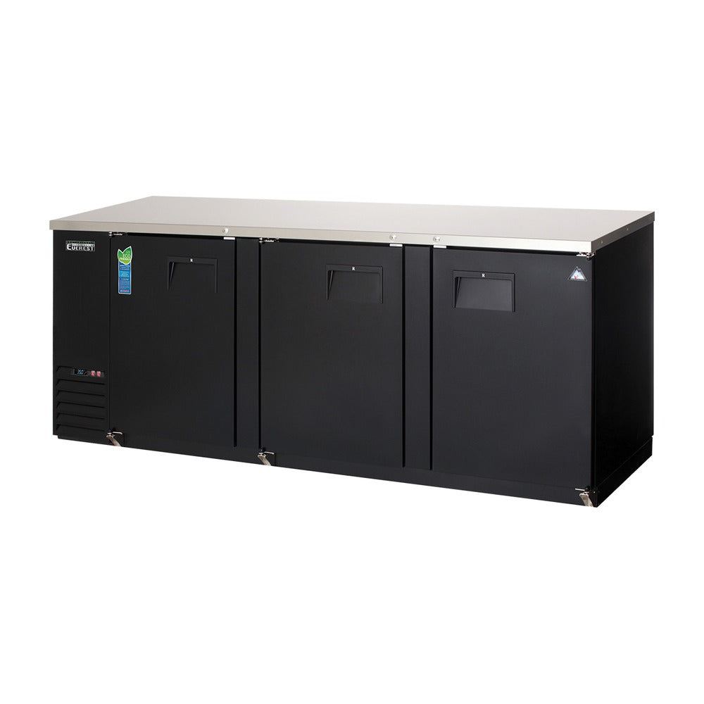 Everest 3 Solid Door Side Mount Back Bar Cooler, 90" Length, 24" Depth - Black Exterior, 28 cu. ft.