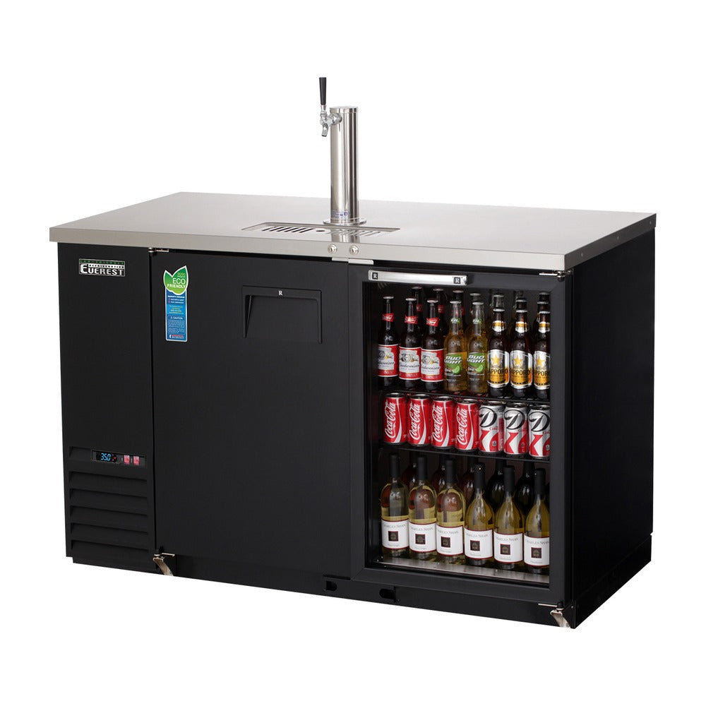 Everest 2 Door Side Mount (1 glass) Back Bar & Beer Dispenser, 58" Length, 24" Depth (One 1-Faucet Tower) - Black Exterior, 17 cu. ft.