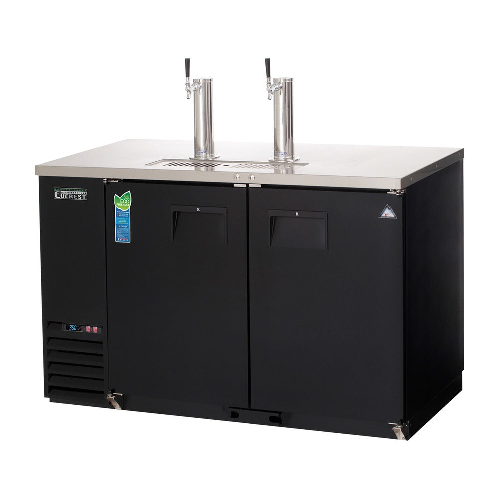 Everest Side Mount 2 Keg Direct Draw Beer Dispenser, 59" (Two 1-Faucet Towers) - Black Exterior, 20 cu. ft.