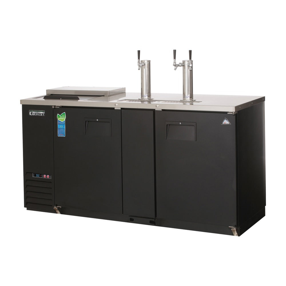 Everest Side Mount 3 Keg Club Top Beer Dispenser, 68" (One 1-Faucet & One 2-Faucet Tower) - Black Exterior, 24 cu. ft.