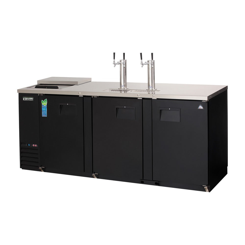 Everest Side Mount 4 Keg Club Top Beer Dispenser, 90" (Two 2-Faucet Towers) - Black Exterior, 32 cu. ft.